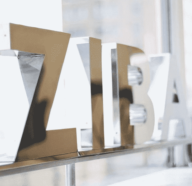 Large reflective letters sign spelling ziba